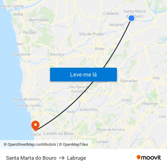 Santa Marta do Bouro to Labruge map