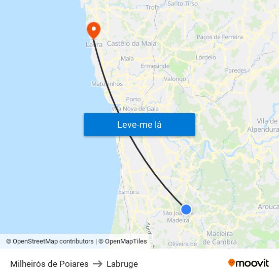 Milheirós de Poiares to Labruge map