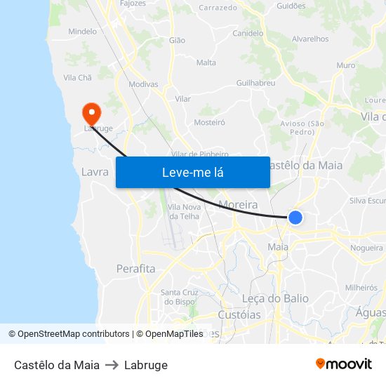 Castêlo da Maia to Labruge map