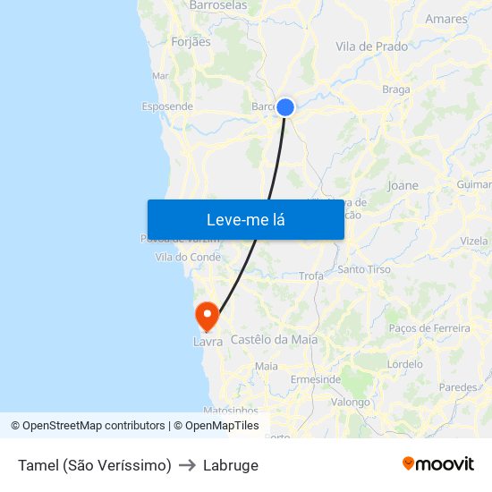 Tamel (São Veríssimo) to Labruge map