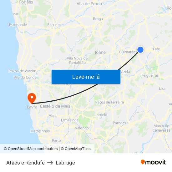 Atães e Rendufe to Labruge map