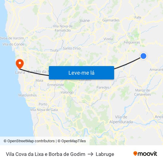 Vila Cova da Lixa e Borba de Godim to Labruge map