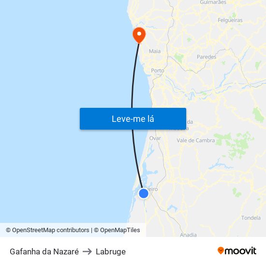 Gafanha da Nazaré to Labruge map