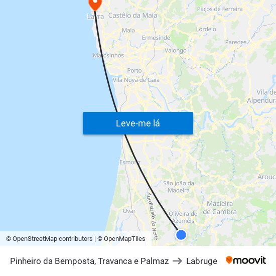 Pinheiro da Bemposta, Travanca e Palmaz to Labruge map