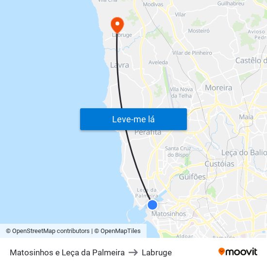 Matosinhos e Leça da Palmeira to Labruge map