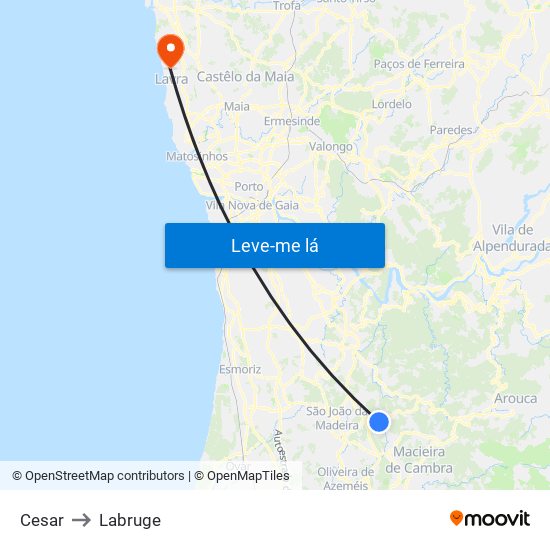 Cesar to Labruge map