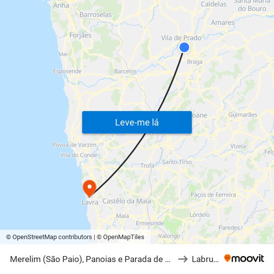 Merelim (São Paio), Panoias e Parada de Tibães to Labruge map