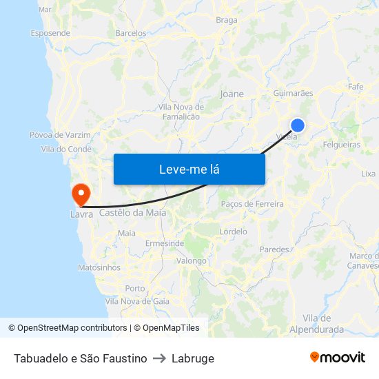 Tabuadelo e São Faustino to Labruge map