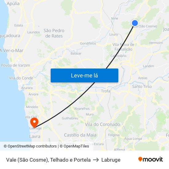 Vale (São Cosme), Telhado e Portela to Labruge map