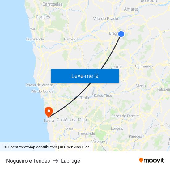 Nogueiró e Tenões to Labruge map