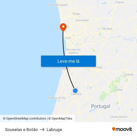 Souselas e Botão to Labruge map