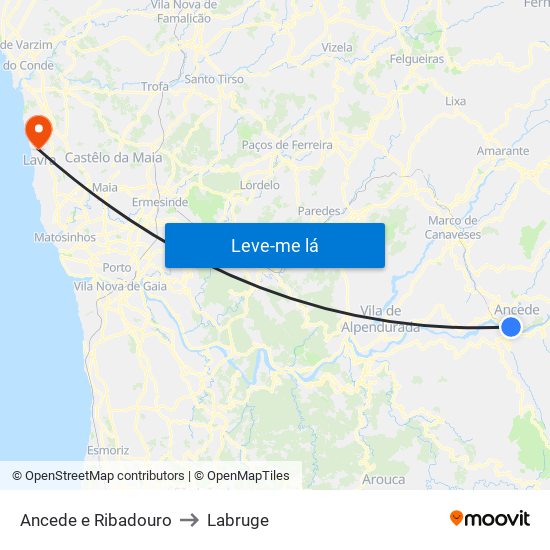 Ancede e Ribadouro to Labruge map