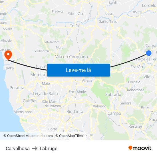 Carvalhosa to Labruge map