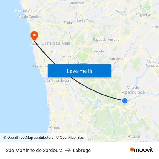 São Martinho de Sardoura to Labruge map