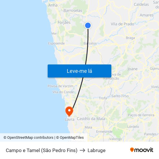 Campo e Tamel (São Pedro Fins) to Labruge map