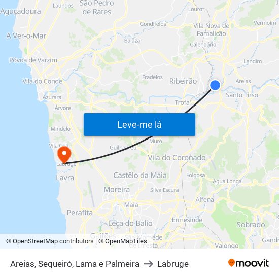 Areias, Sequeiró, Lama e Palmeira to Labruge map