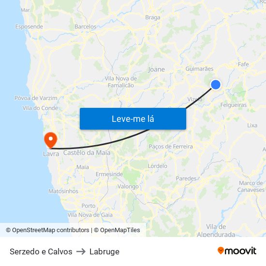 Serzedo e Calvos to Labruge map