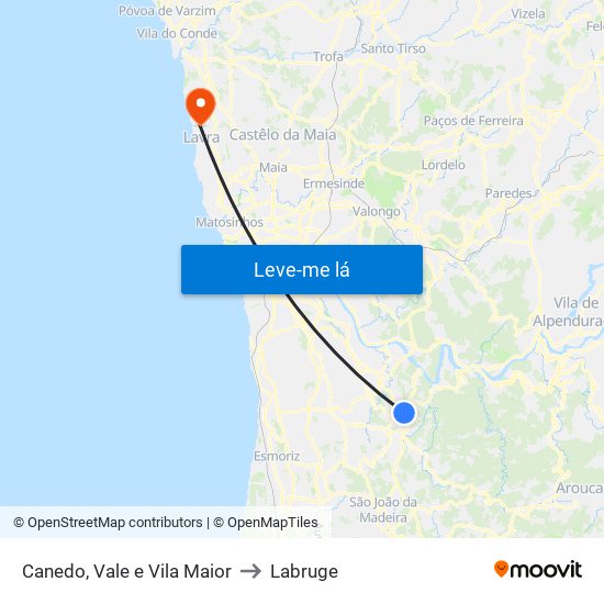 Canedo, Vale e Vila Maior to Labruge map