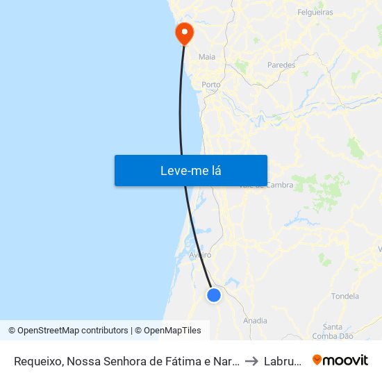 Requeixo, Nossa Senhora de Fátima e Nariz to Labruge map