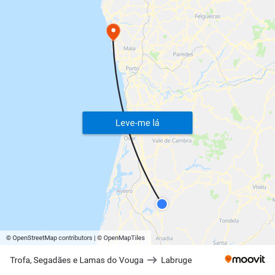 Trofa, Segadães e Lamas do Vouga to Labruge map