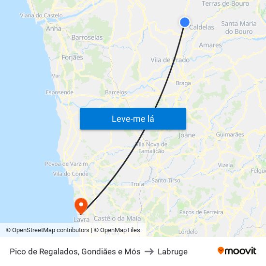 Pico de Regalados, Gondiães e Mós to Labruge map