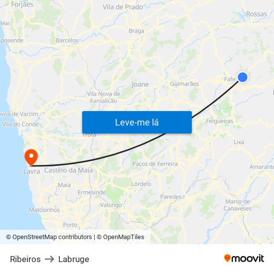 Ribeiros to Labruge map
