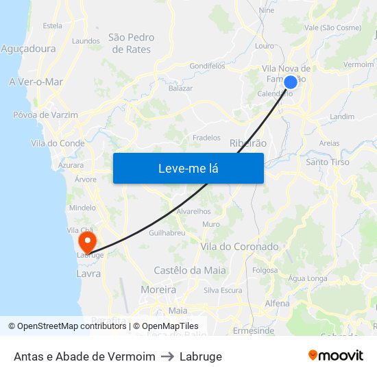 Antas e Abade de Vermoim to Labruge map