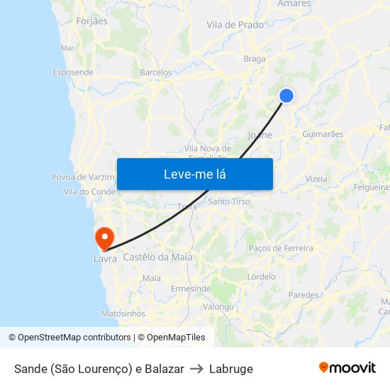 Sande (São Lourenço) e Balazar to Labruge map