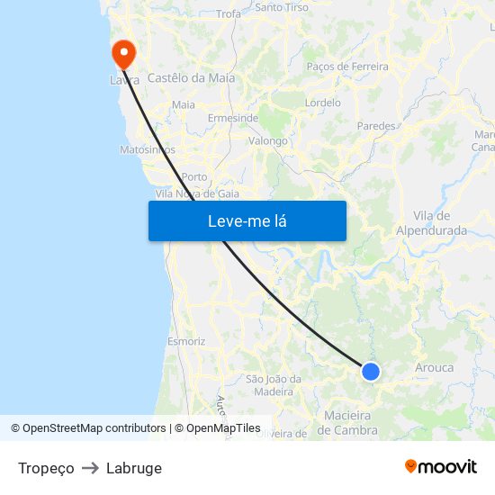 Tropeço to Labruge map