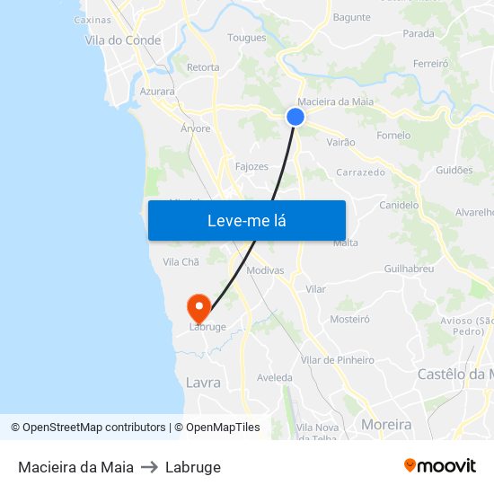 Macieira da Maia to Labruge map