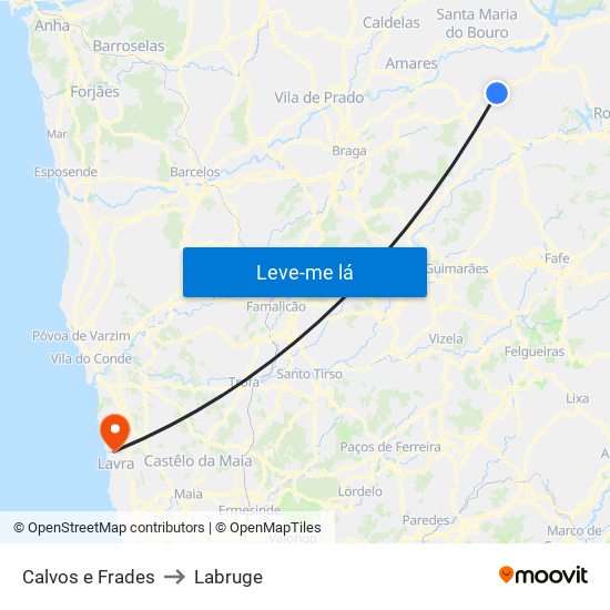 Calvos e Frades to Labruge map