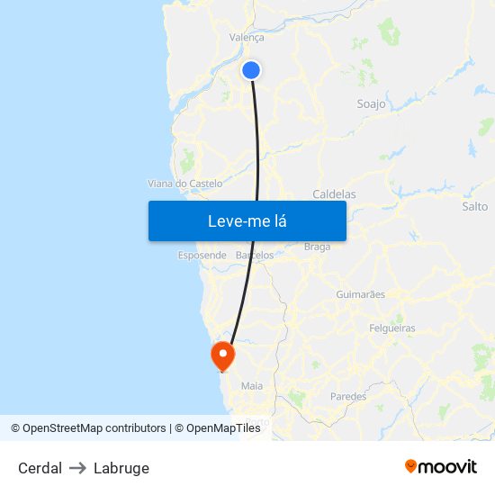 Cerdal to Labruge map