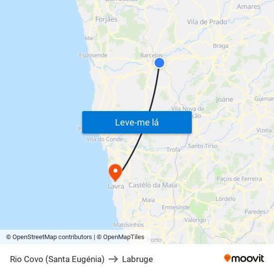 Rio Covo (Santa Eugénia) to Labruge map