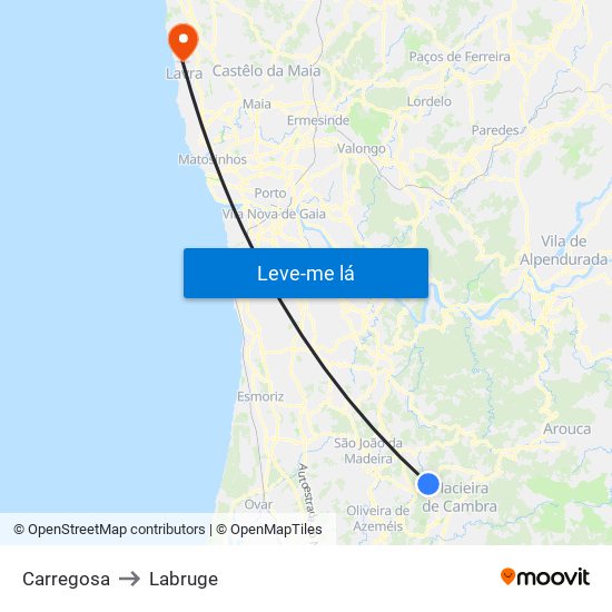 Carregosa to Labruge map