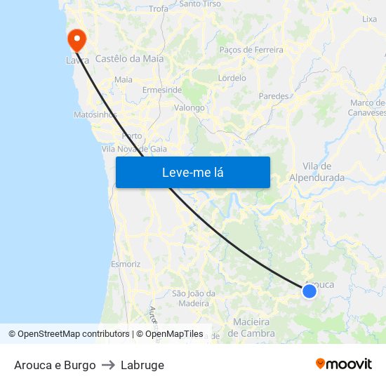 Arouca e Burgo to Labruge map