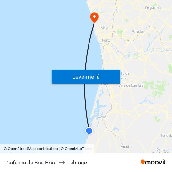 Gafanha da Boa Hora to Labruge map
