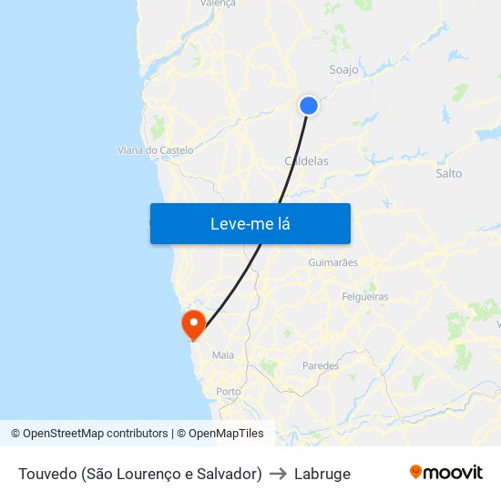 Touvedo (São Lourenço e Salvador) to Labruge map