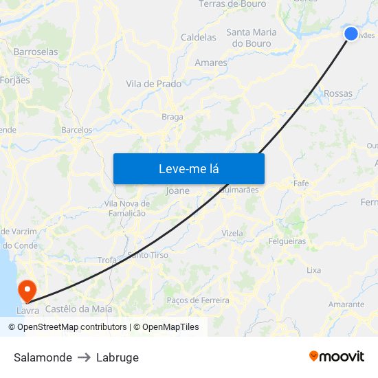 Salamonde to Labruge map