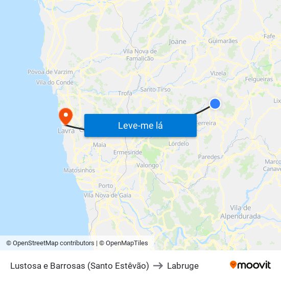 Lustosa e Barrosas (Santo Estêvão) to Labruge map