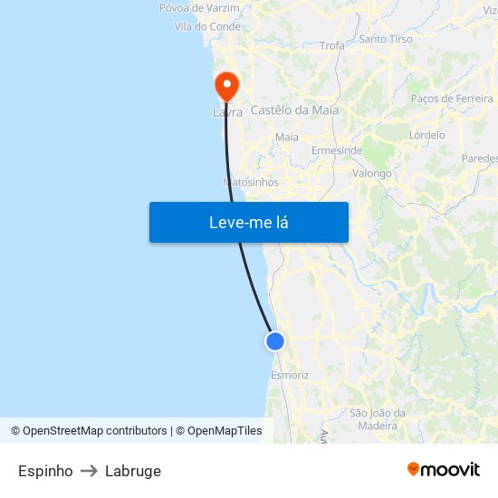 Espinho to Labruge map