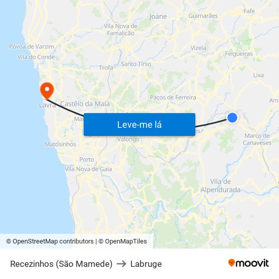 Recezinhos (São Mamede) to Labruge map