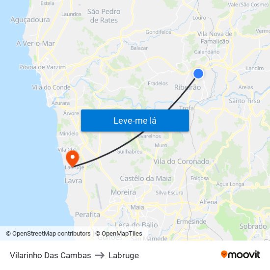 Vilarinho Das Cambas to Labruge map