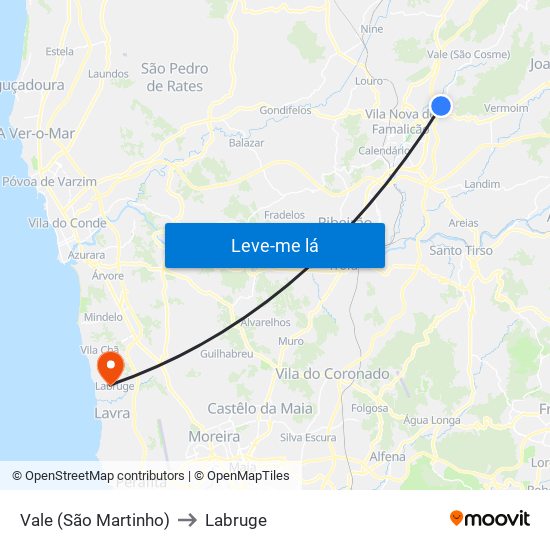 Vale (São Martinho) to Labruge map