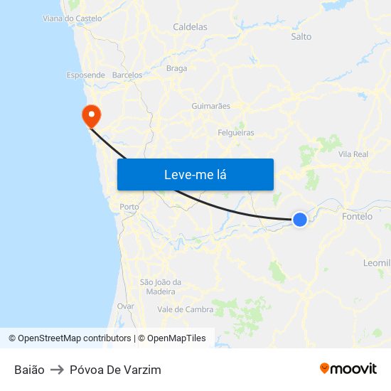 Baião to Póvoa De Varzim map