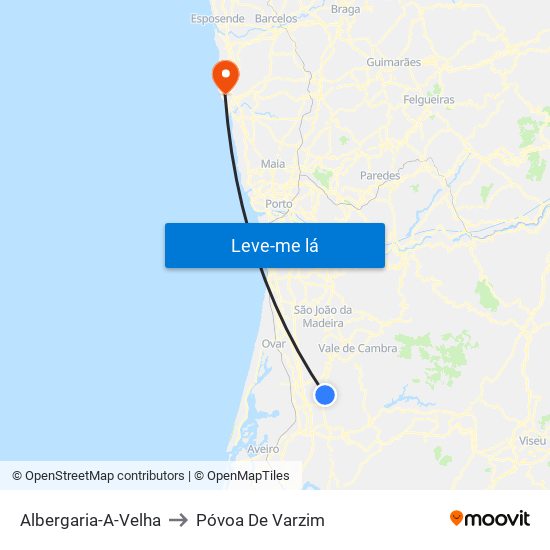 Albergaria-A-Velha to Póvoa De Varzim map