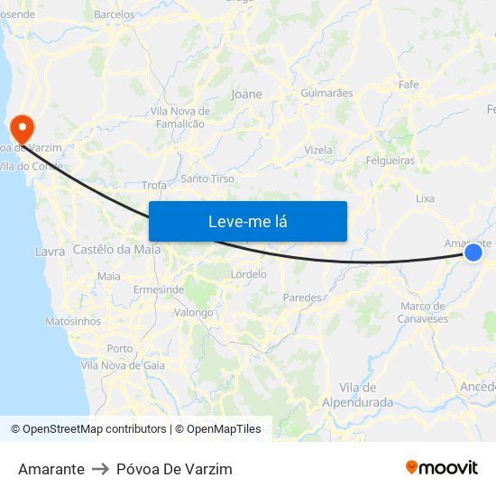 Amarante to Póvoa De Varzim map