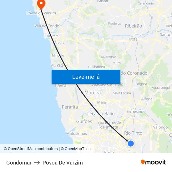 Gondomar to Póvoa De Varzim map