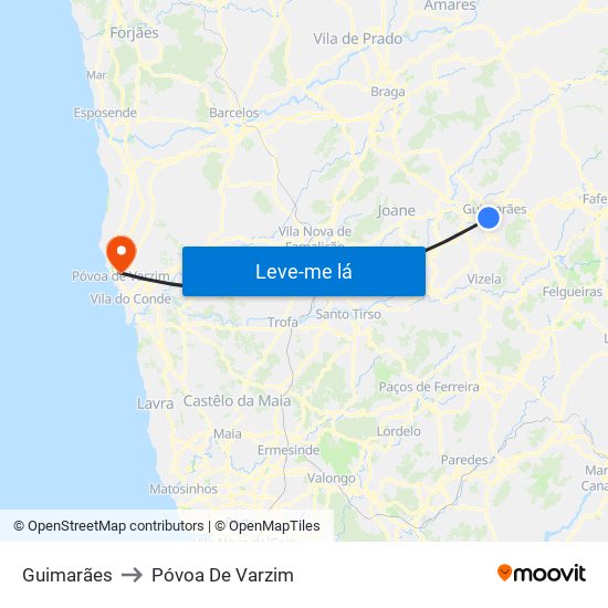 Guimarães to Póvoa De Varzim map