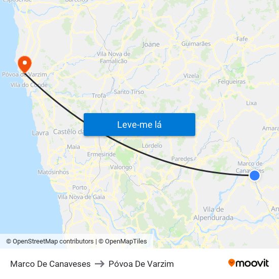 Marco De Canaveses to Póvoa De Varzim map