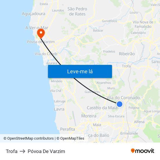 Trofa to Póvoa De Varzim map